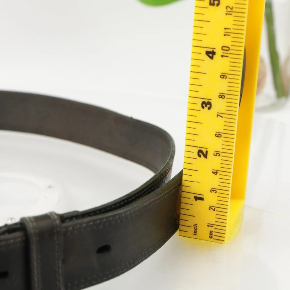 Timberland Mens Belt Size 36 Brown Leather Work Casual Adjustable Buckle Logo
